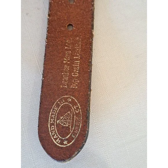 Leather Man Ltd Nautical Flag Belt Leather Trim Brass Buckle CT Mens 40 Maritime - Picture 4 of 13